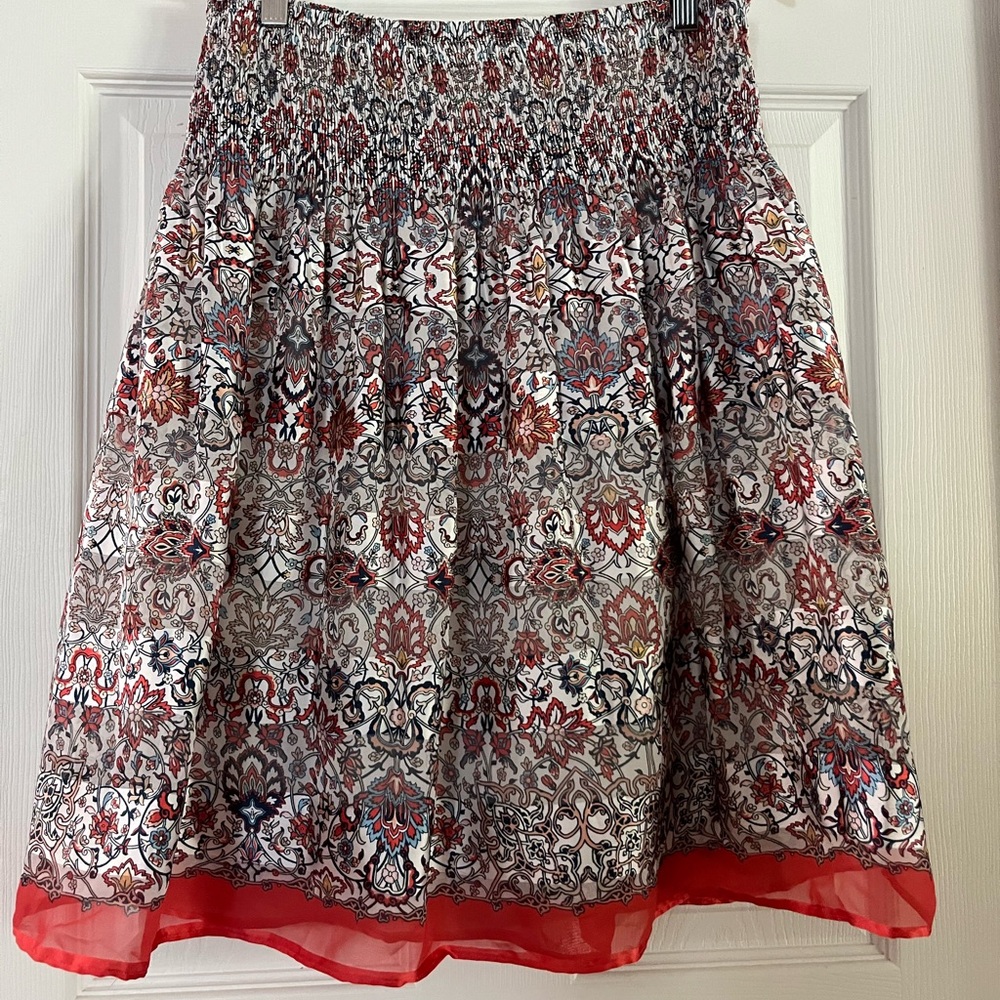 Sophie Max Red and Cream Printed Smocked Waist Circle Skirt